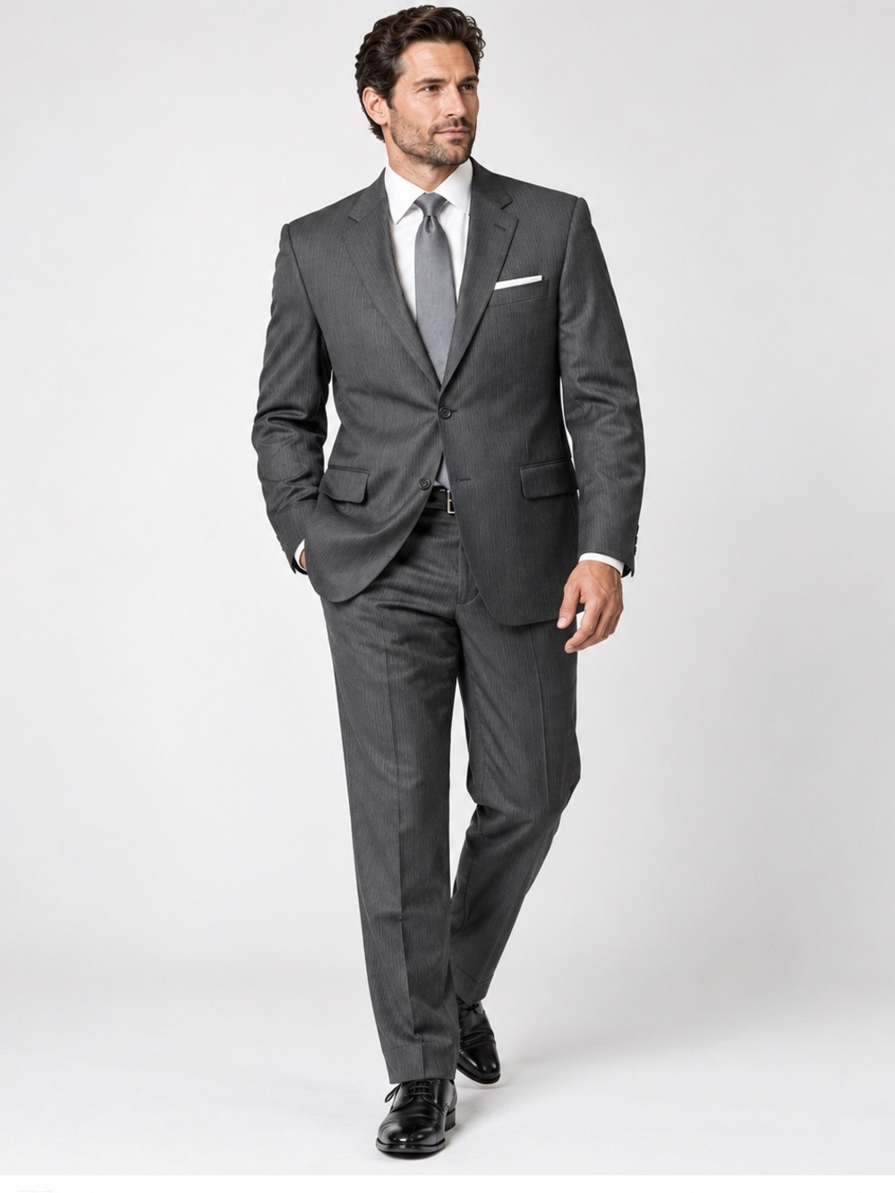 Jos. A. Bank Signature Collection 44R Charcoal Pinstripe Wool Silk 2 Piece Suit